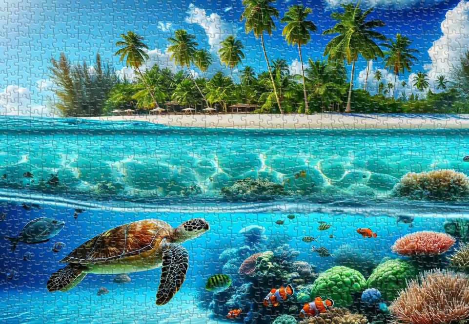 1000 Piece Jigsaw Puzzle for Adults with Poster – Turtle Paradise Puzzle Game for Stress Relief, Brain Training & Family Fun Gift