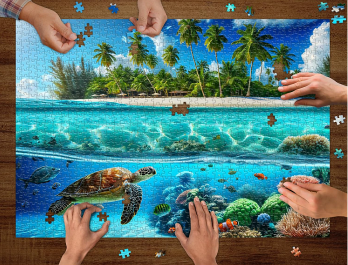 1000 Piece Jigsaw Puzzle for Adults with Poster – Turtle Paradise Puzzle Game for Stress Relief, Brain Training & Family Fun Gift
