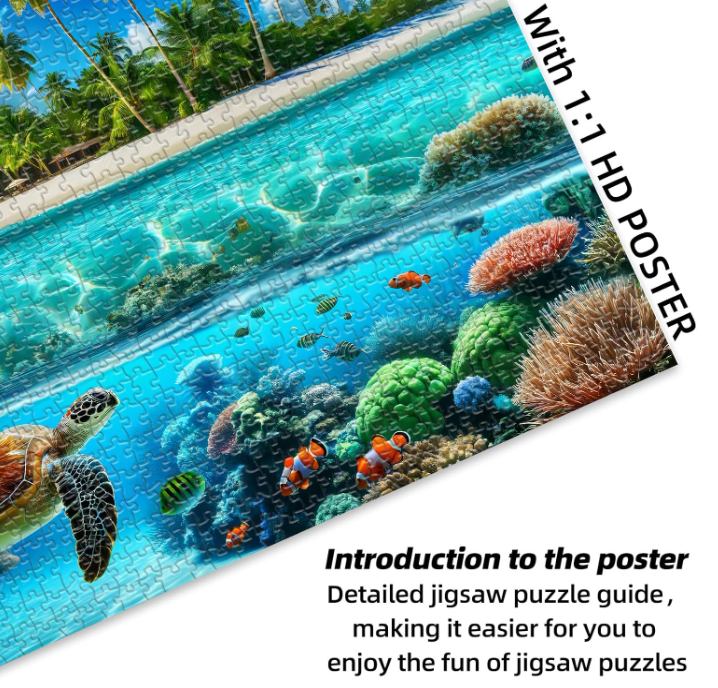 1000 Piece Jigsaw Puzzle for Adults with Poster – Turtle Paradise Puzzle Game for Stress Relief, Brain Training & Family Fun Gift