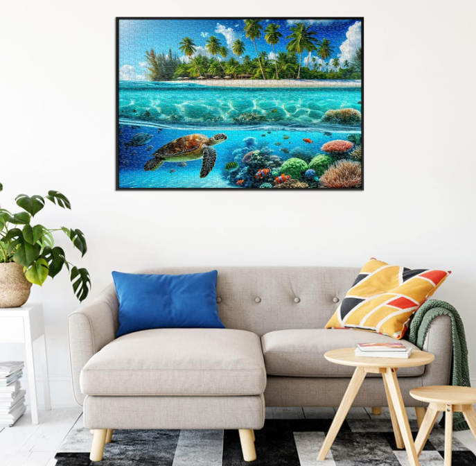 1000 Piece Jigsaw Puzzle for Adults with Poster – Turtle Paradise Puzzle Game for Stress Relief, Brain Training & Family Fun Gift