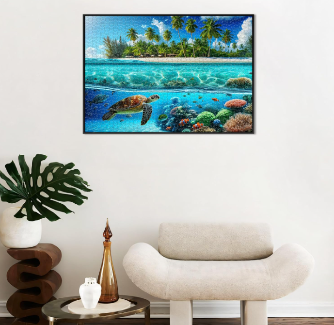 1000 Piece Jigsaw Puzzle for Adults with Poster – Turtle Paradise Puzzle Game for Stress Relief, Brain Training & Family Fun Gift