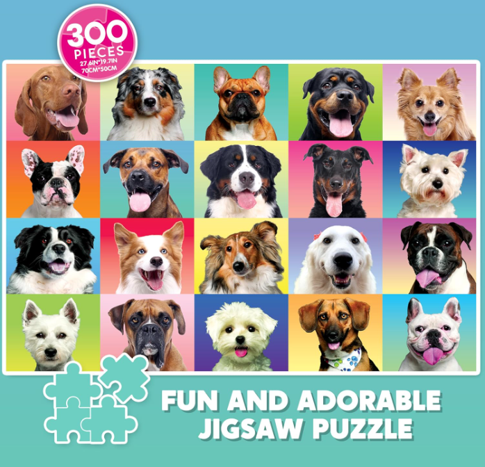 300 Piece Large Dog Jigsaw Puzzle for Kids and Adults with Poster – Fun Family Puzzle Game for Learning, Relaxation & Gift