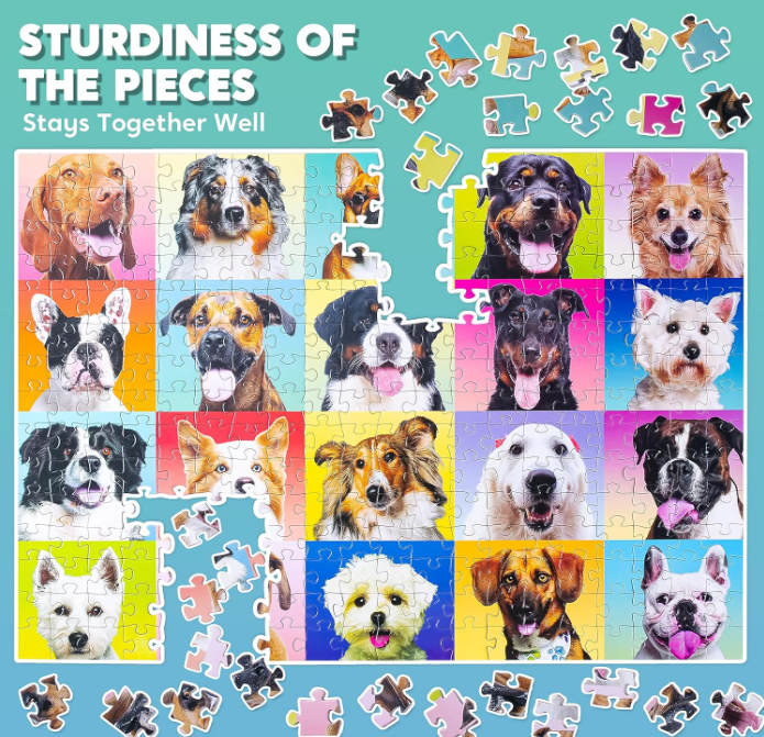 300 Piece Large Dog Jigsaw Puzzle for Kids and Adults with Poster – Fun Family Puzzle Game for Learning, Relaxation & Gift