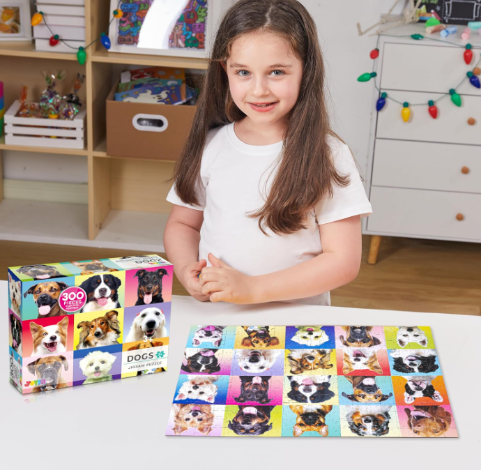 300 Piece Large Dog Jigsaw Puzzle for Kids and Adults with Poster – Fun Family Puzzle Game for Learning, Relaxation & Gift