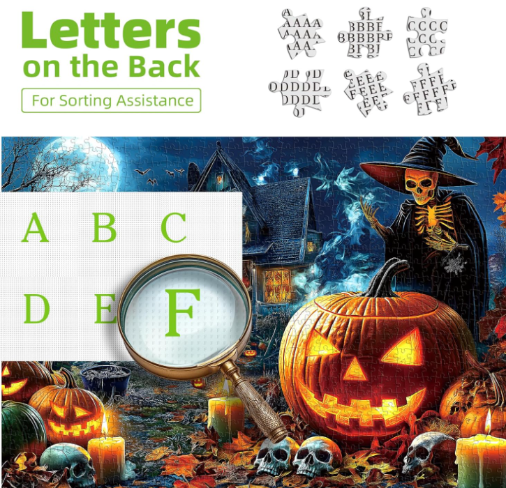 Halloween Jigsaw Puzzle 1000 Pieces for Adults – Haunted House, Pumpkins & Spooky Night Scene with Poster, Challenging Puzzle Game & Halloween Decor Gift