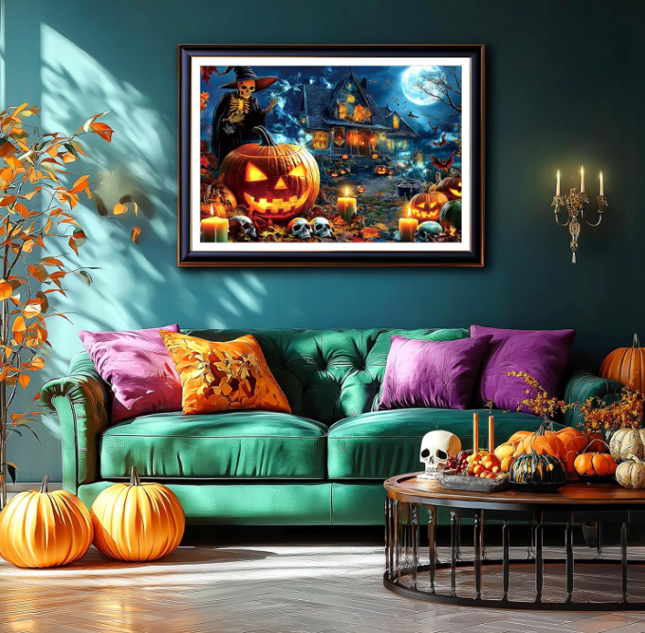 Halloween Jigsaw Puzzle 1000 Pieces for Adults – Haunted House, Pumpkins & Spooky Night Scene with Poster, Challenging Puzzle Game & Halloween Decor Gift