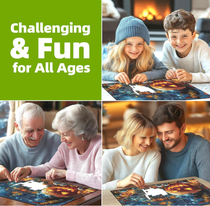 Halloween Jigsaw Puzzle 1000 Pieces for Adults – Haunted House, Pumpkins & Spooky Night Scene with Poster, Challenging Puzzle Game & Halloween Decor Gift