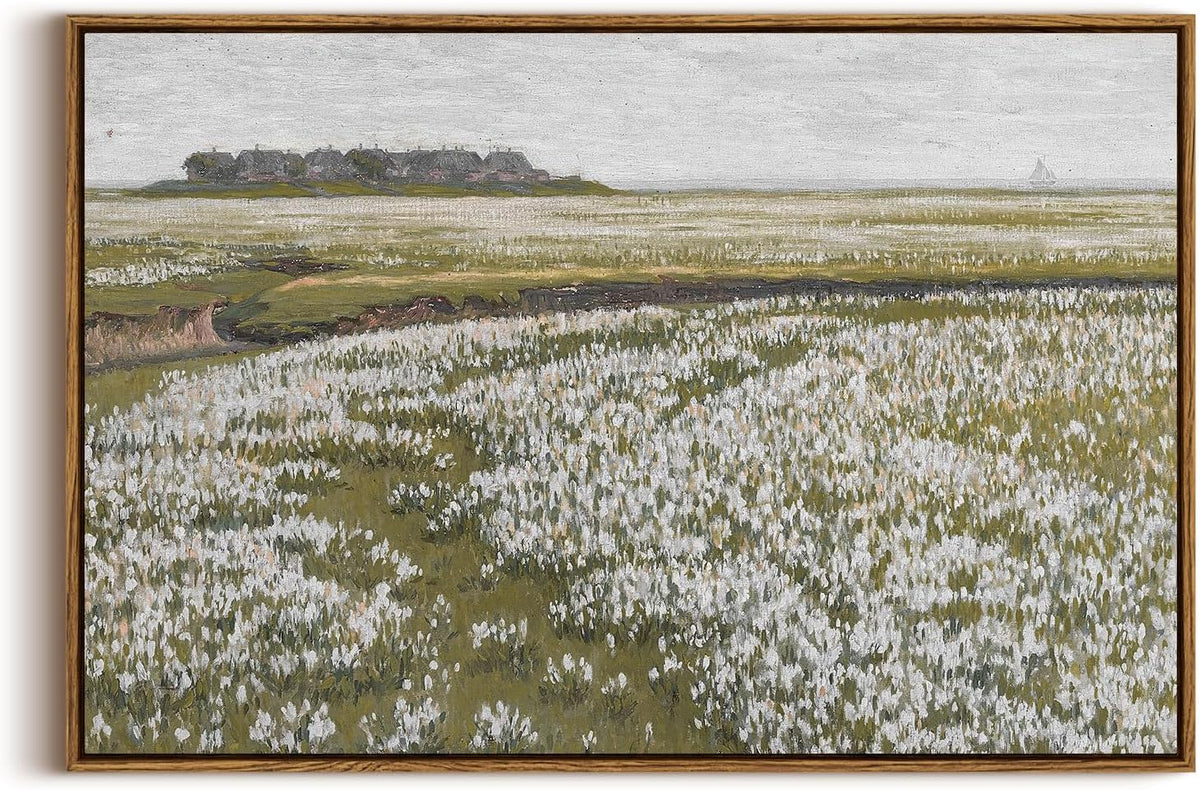 Framed Canvas Wall Art, Meadow with Flowers Painting, Landscape for Living Room, Bedroom, Home, Bathroom Decor, 8x10